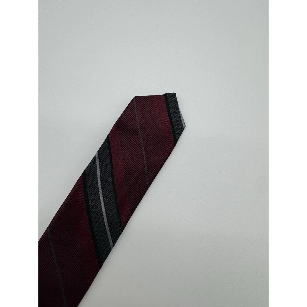 DKNY Mens Tie Red Gray Striped Silk Necktie Classic‎ Diagonal Stripe Designer